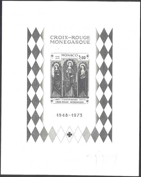 Monaco_1972_Yvert_BF7a-Scott_864_unadopted_Dolceaqua_Red_Cross_black_ab_AP