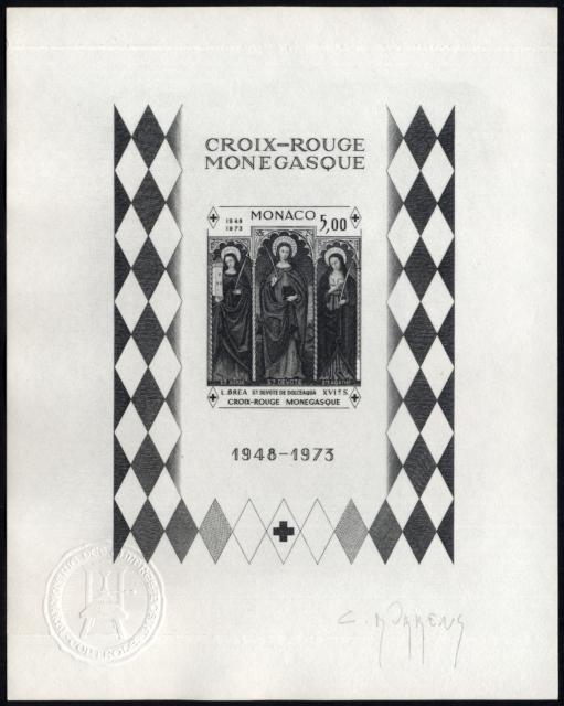 Monaco_1972_Yvert_BF7a-Scott_864_unadopted_Dolceaqua_Red_Cross_black_ba_AP