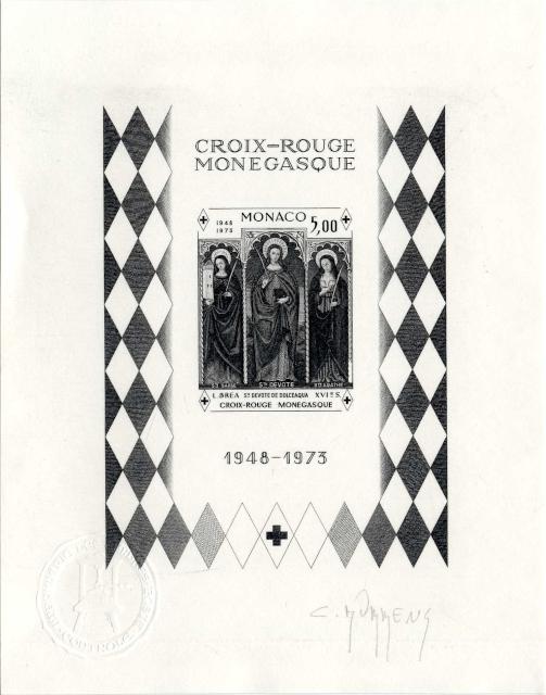 Monaco_1972_Yvert_BF7a-Scott_864_unadopted_Dolceaqua_Red_Cross_black_g_AP