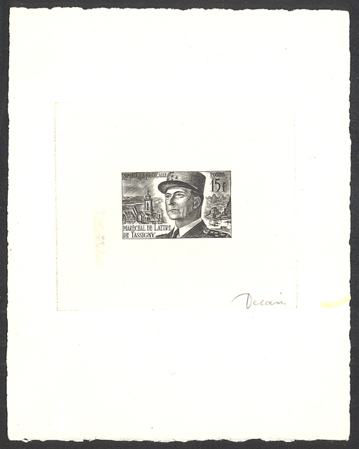 France_1952_Yvert_920b-Scott_675b_unadopted_Marechal_de_Lattre_Type_II_black_i_AP