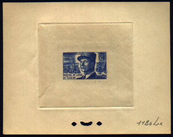 France_1952_Yvert_920b-Scott_675b_unadopted_Marechal_de_Lattre_Type_II_blue_1120_Lx_a_ATP
