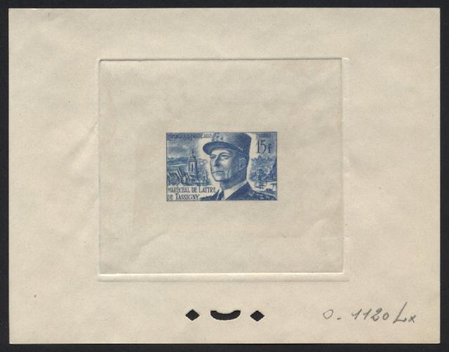 France_1952_Yvert_920b-Scott_675b_unadopted_Marechal_de_Lattre_Type_II_blue_1120_Lx_c_ATP