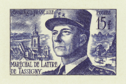 France_1952_Yvert_920b-Scott_675b_unadopted_Marechal_de_Lattre_Type_II_blue_1126_Lx_CP_detail