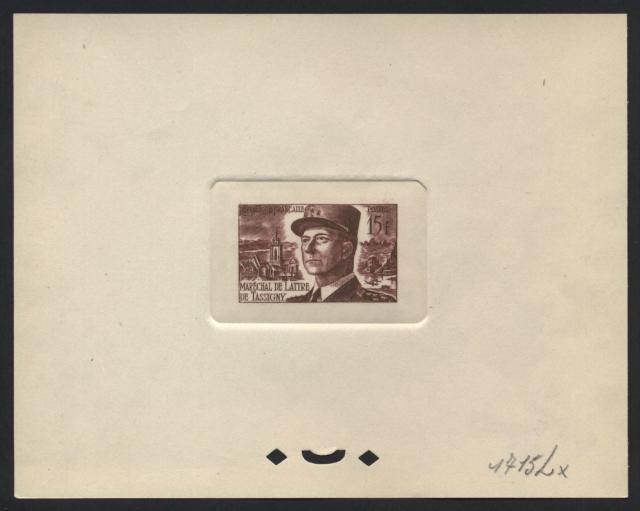France_1952_Yvert_920b-Scott_675b_unadopted_Marechal_de_Lattre_Type_II_brown_1715_Lx_aa_CP