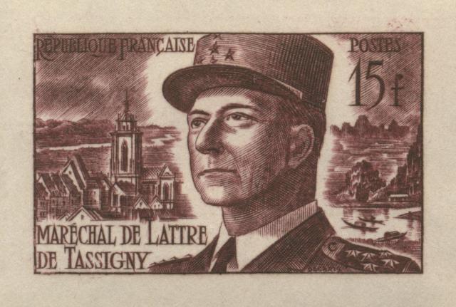 France_1952_Yvert_920b-Scott_675b_unadopted_Marechal_de_Lattre_Type_II_brown_1715_Lx_aa_CP_detail