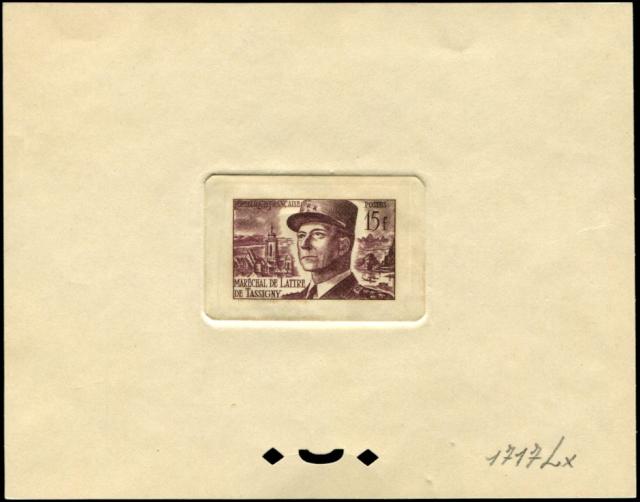 France_1952_Yvert_920b-Scott_675b_unadopted_Marechal_de_Lattre_Type_II_brown_1717_Lx_a_CP