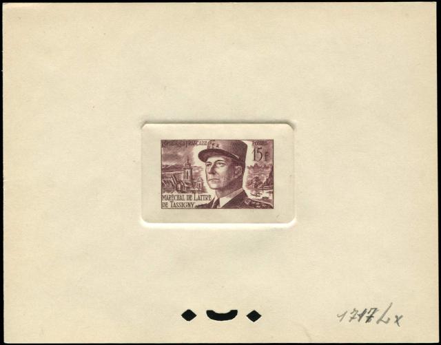 France_1952_Yvert_920b-Scott_675b_unadopted_Marechal_de_Lattre_Type_II_brown_1717_Lx_b_CP