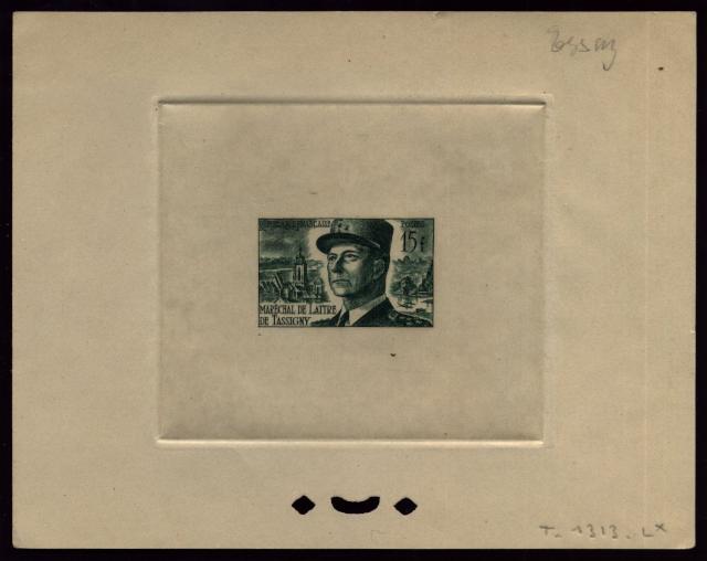 France_1952_Yvert_920b-Scott_675b_unadopted_Marechal_de_Lattre_Type_II_green_1313_Lx_aa_ATP