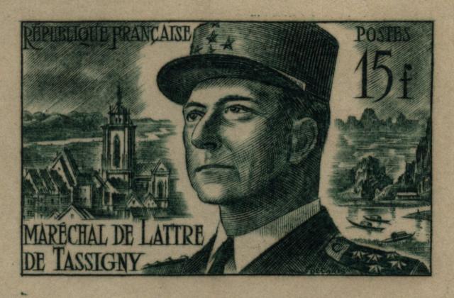 France_1952_Yvert_920b-Scott_675b_unadopted_Marechal_de_Lattre_Type_II_green_1313_Lx_aa_ATP_detail