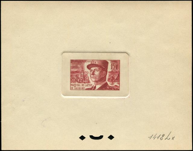 France_1952_Yvert_920b-Scott_675b_unadopted_Marechal_de_Lattre_Type_II_red_1412_Lx_aa_CP