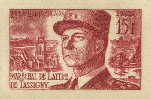 France_1952_Yvert_920b-Scott_675b_unadopted_Marechal_de_Lattre_Type_II_red_1412_Lx_aa_CP_detail