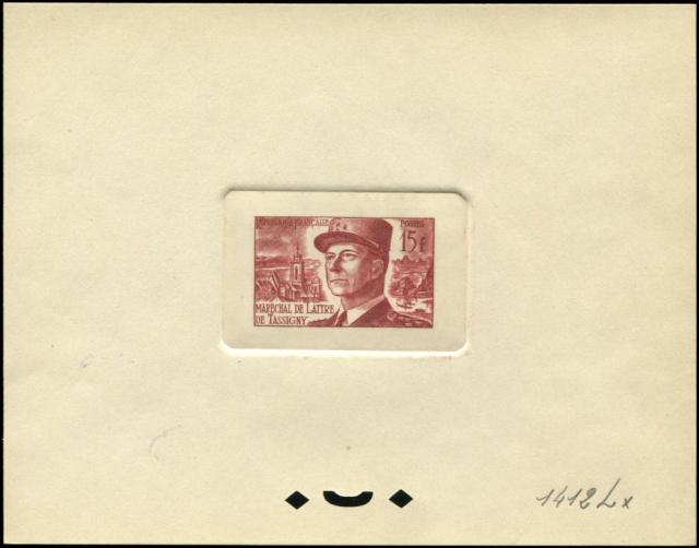 France_1952_Yvert_920b-Scott_675b_unadopted_Marechal_de_Lattre_Type_II_red_1412_Lx_ab_CP