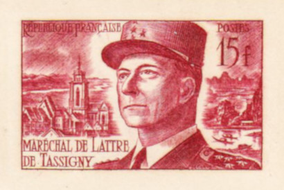 France_1952_Yvert_920b-Scott_675b_unadopted_Marechal_de_Lattre_Type_II_red_1412_Lx_ac_CP_detail