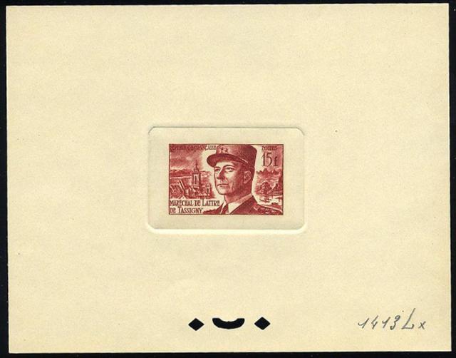 France_1952_Yvert_920b-Scott_675b_unadopted_Marechal_de_Lattre_Type_II_red_1413_Lx_a_CP