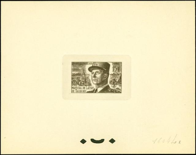 France_1952_Yvert_920b-Scott_675b_unadopted_Marechal_de_Lattre_Type_II_sepia_1604_Lx_b_CP