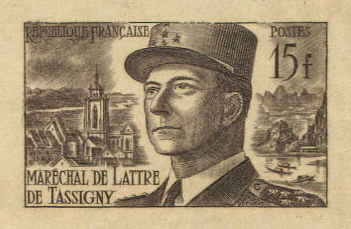 France_1952_Yvert_920b-Scott_675b_unadopted_Marechal_de_Lattre_Type_II_sepia_aa_ATP_signed_detail