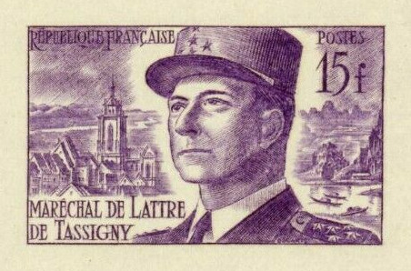 France_1952_Yvert_920b-Scott_675b_unadopted_Marechal_de_Lattre_Type_II_violet_1502_Lx_c_ATP_detail