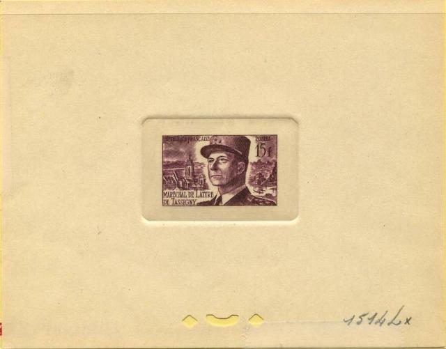 France_1952_Yvert_920b-Scott_675b_unadopted_Marechal_de_Lattre_Type_II_violet_1514_Lx_CP