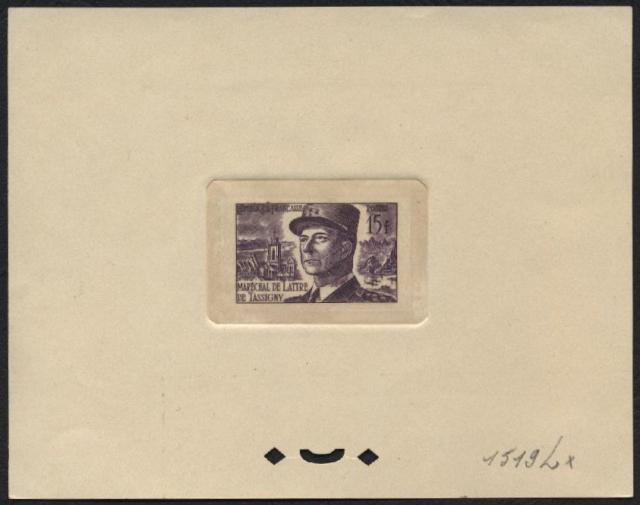 France_1952_Yvert_920b-Scott_675b_unadopted_Marechal_de_Lattre_Type_II_violet_1519_Lx_ba_CP