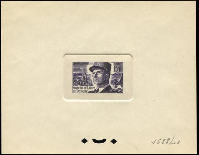 France_1952_Yvert_920b-Scott_675b_unadopted_Marechal_de_Lattre_Type_II_violet_1523_Lx_b_CP