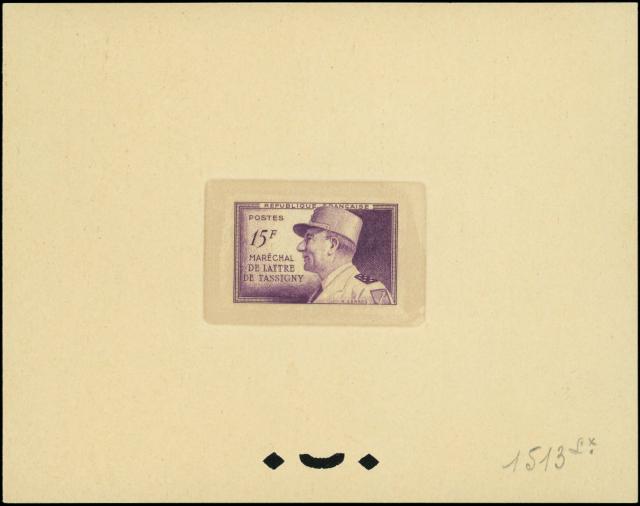 France_1952_Yvert_920a-Scott_675a_unadopted_Marechal_de_Lattre_Type_I-b_violet_1513_Lx_CP