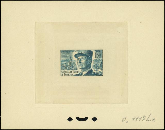 France_1952_Yvert_920b-Scott_675b_unadopted_Marechal_de_Lattre_Type_II_blue_1117_Lx_ATP