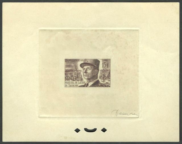 France_1952_Yvert_920b-Scott_675b_unadopted_Marechal_de_Lattre_Type_II_sepia_ab_ATP_signed