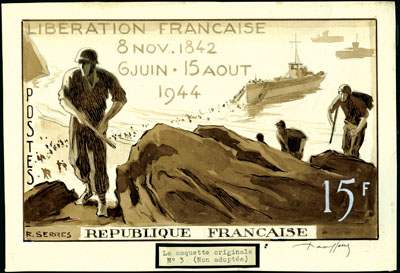 France_1944_Yvert_669f-Scott_503f_unadopted_15f_Liberation_MAQ