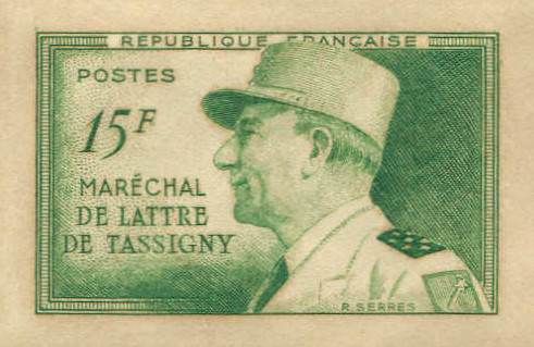 France_1952_Yvert_920a-Scott_675a_unadopted_Marechal_de_Lattre_Type_I-b_green_1319_Lx_CP_detail
