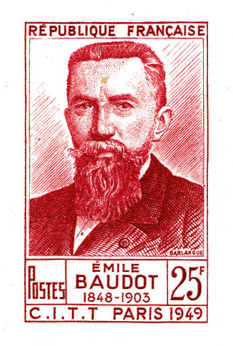 France_1949_Yvert_846A-Scott_627_unissued_Emile_Baudot_red_1419_Lx_CP_detail