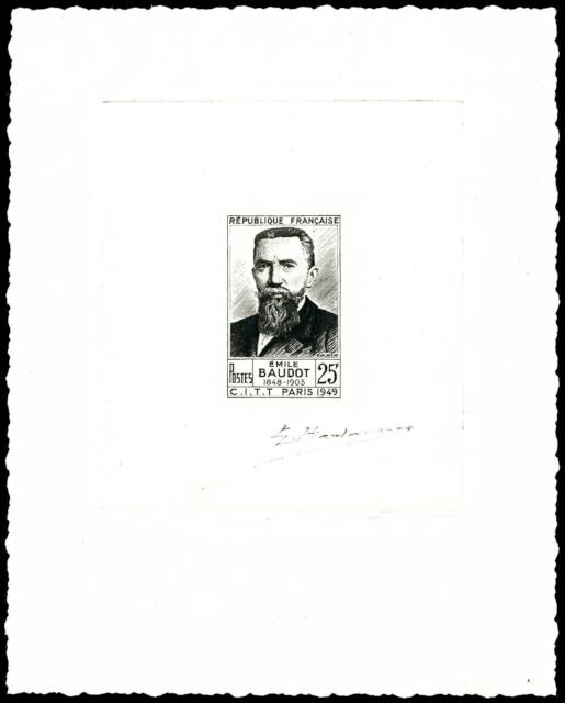 France_1949_Yvert_846A-Scott_627_unissued_Emile_Baudot_black_fb_AP