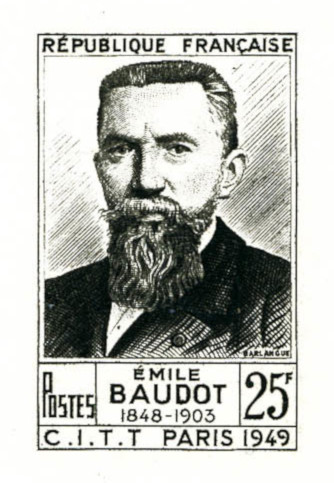 France_1949_Yvert_846A-Scott_627_unissued_Emile_Baudot_black_fb_AP_detail
