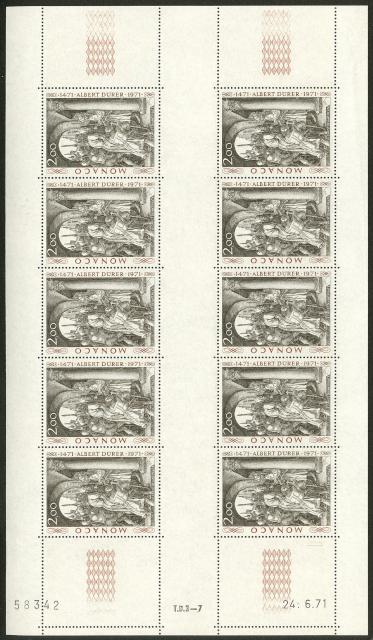 Monaco_1972_Yvert_876A-Scott_817_unissued_Albert_instead_of_Albrecht_Durer_full_sheet_f_US