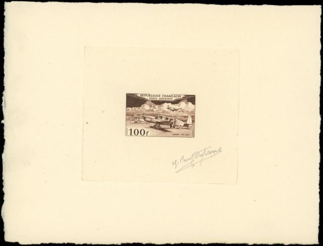 France_1953_Yvert_PA30a-Scott_C29a_unadopted_100f_Simoun_dark-brown_g_AP