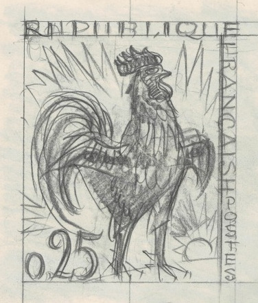France_1962_Yvert_1331b-Scott_1024b_unadopted_Coq_by_Decaris_MAQ_detail