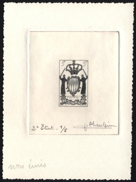 Monaco_1954_Yvert_411a-Scott_318_unissued_in_TD_armoirie_2eme_etat_black_d_AP