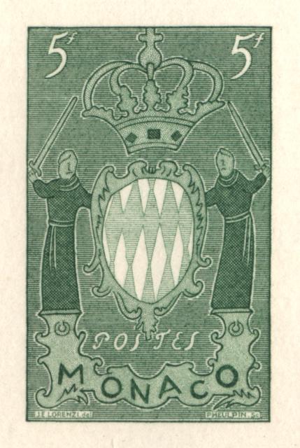 Monaco_1954_Yvert_411a-Scott_318_unissued_in_TD_armoirie_green_a_AP_detail