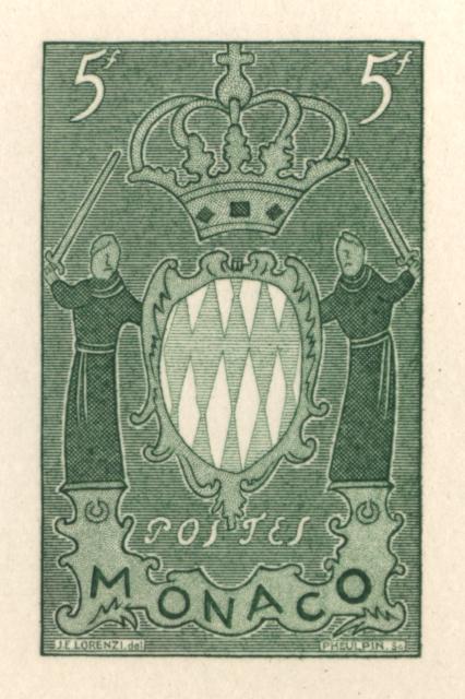 Monaco_1954_Yvert_411a-Scott_318_unissued_in_TD_armoirie_green_b_AP_detail