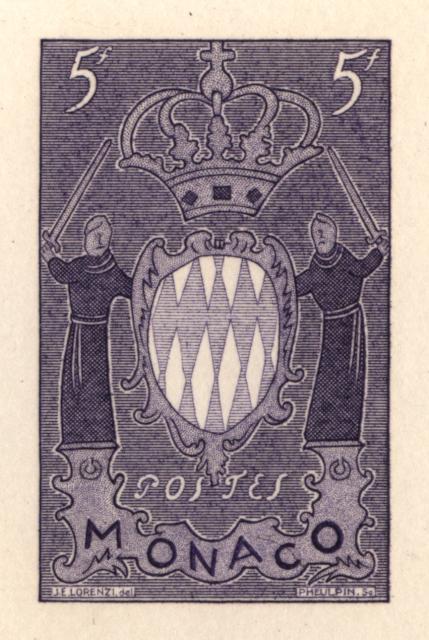 Monaco_1954_Yvert_411a-Scott_318_unissued_in_TD_armoirie_violet_b_AP_detail