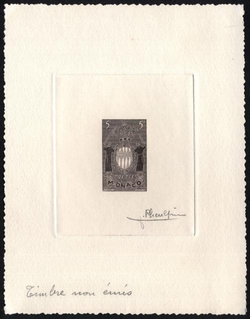 Monaco_1954_Yvert_411a-Scott_318_unissued_in_TD_armoirie_sepia_f_AP