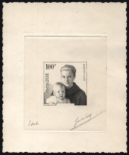 Monaco_1958_Yvert_489a-Scott_409_unadopted_Grace_and_Caroline_2eme_etat_black_b_AP