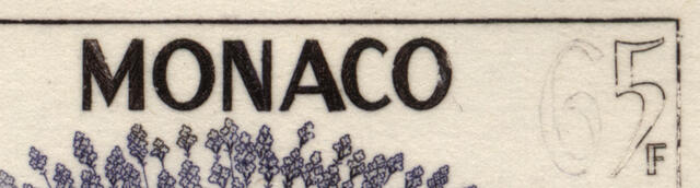 Monaco_1959_Yvert_521c-Scott_445_unadopted_65f_Lavande_1er_etat_dark-green_+_violet_+_black_AP_detail_b