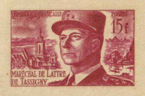 France_1952_Yvert_920b-Scott_675b_unadopted_Marechal_de_Lattre_Type_II_red_1429_Lc_e_ATP_detail_a