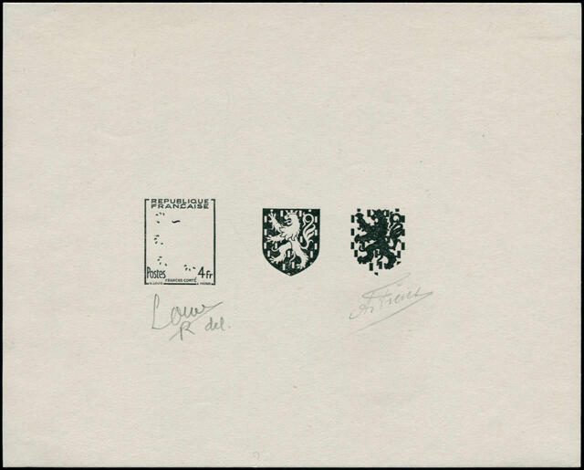 France_1951_Yvert_903a-Scott_663_unadopted_4f_Franche-Comte_black_typo_aa_AP
