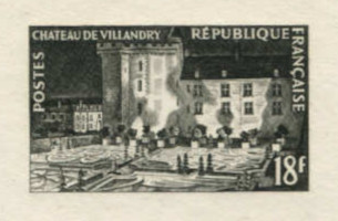 France_1954_Yvert_995a-Scott_729_unadopted_Chateau_de_Villandry_black_e_AP_detail