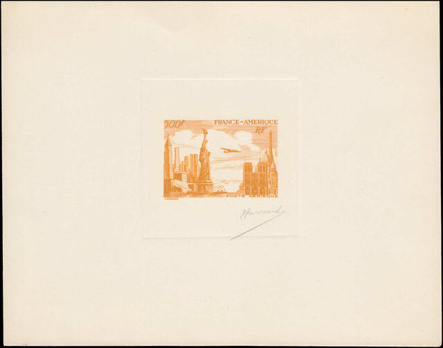 France_1949_Yvert_840c-Scott_622c_unadopted_airmail_500f_Amitie_FR-USA_yellow-brown_ac_AP