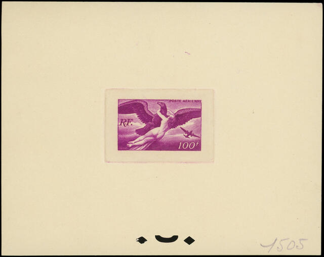 France_1947_Yvert_PA18b-Scott_C20_unadopted_100f_Egine_lilac_1505_CP