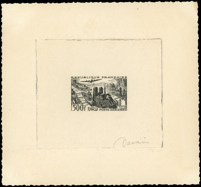 France_1949_Yvert_PA27b-Scott_C26b_unadopted_500f_Paris_black_n_AP