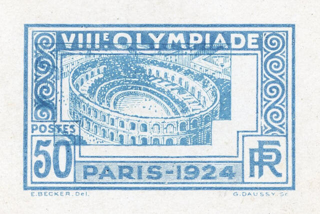 France_1924_Yvert_186a-Scott_201_unadopted_Jeux_Olympiques_Paris_50c_blue_misplaced_typo_aa_AP_detail