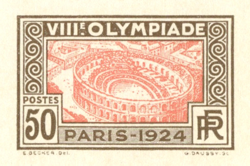 France_1924_Yvert_186a-Scott_201_unadopted_Jeux_Olympiques_Paris_50c_brown_717_+_orange_418_typo_aa_CP_detail